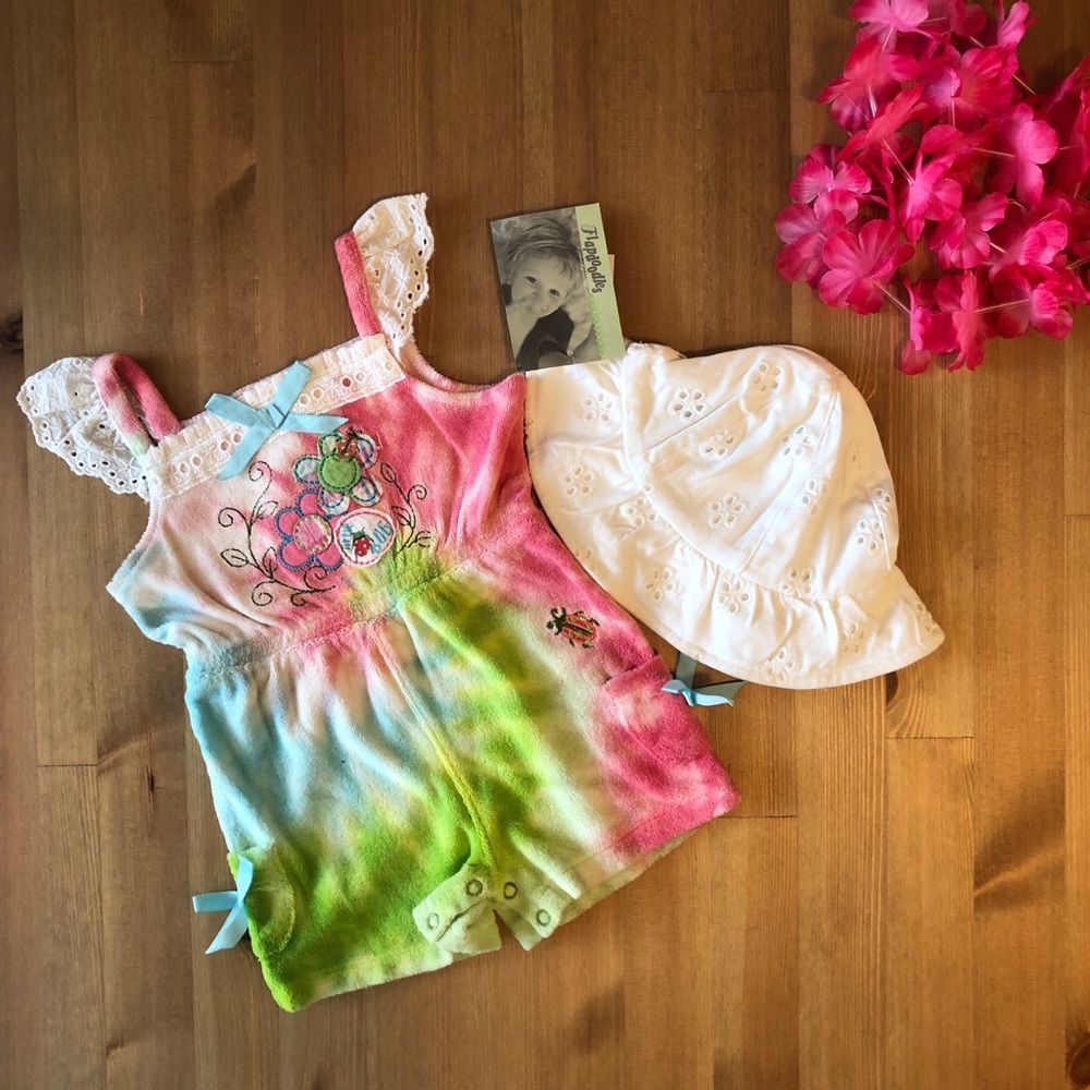 Flapdoodles NWT Tie-Dye romper w/ white hat